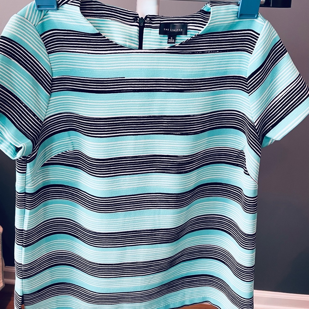 ‘The Limited’ Blue and Black Boxy Blouse with Peter Pan Collar